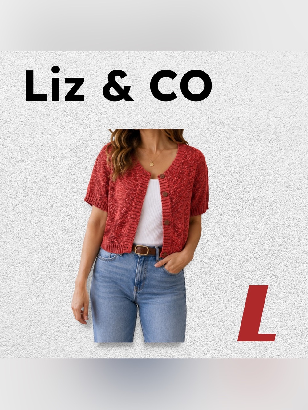 ⬇️🇺🇸👍GUC LIZ & CO | L | Vintage, classic Feminine Rust cropped knit cardigan**